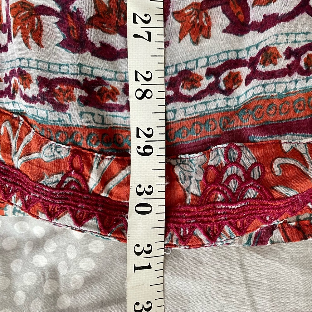 Embroidered tunic floral Asian theme orange red cream short sleeves small - Picture 7 of 7